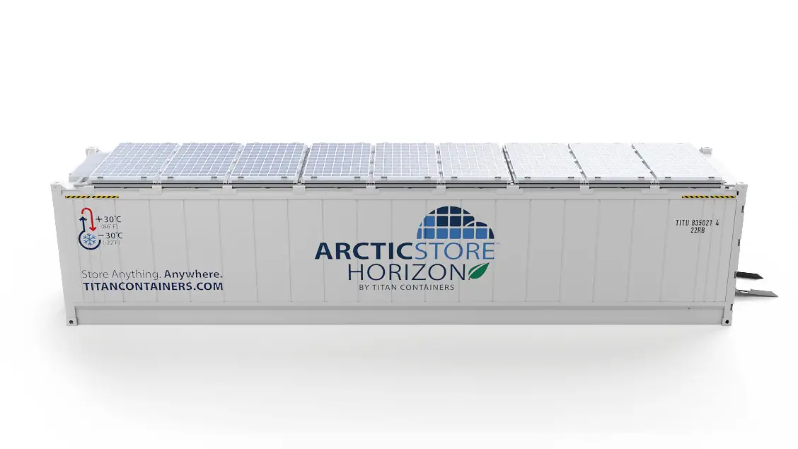 40ft ArcticStore Horizon med Solpaneler Sidevisning